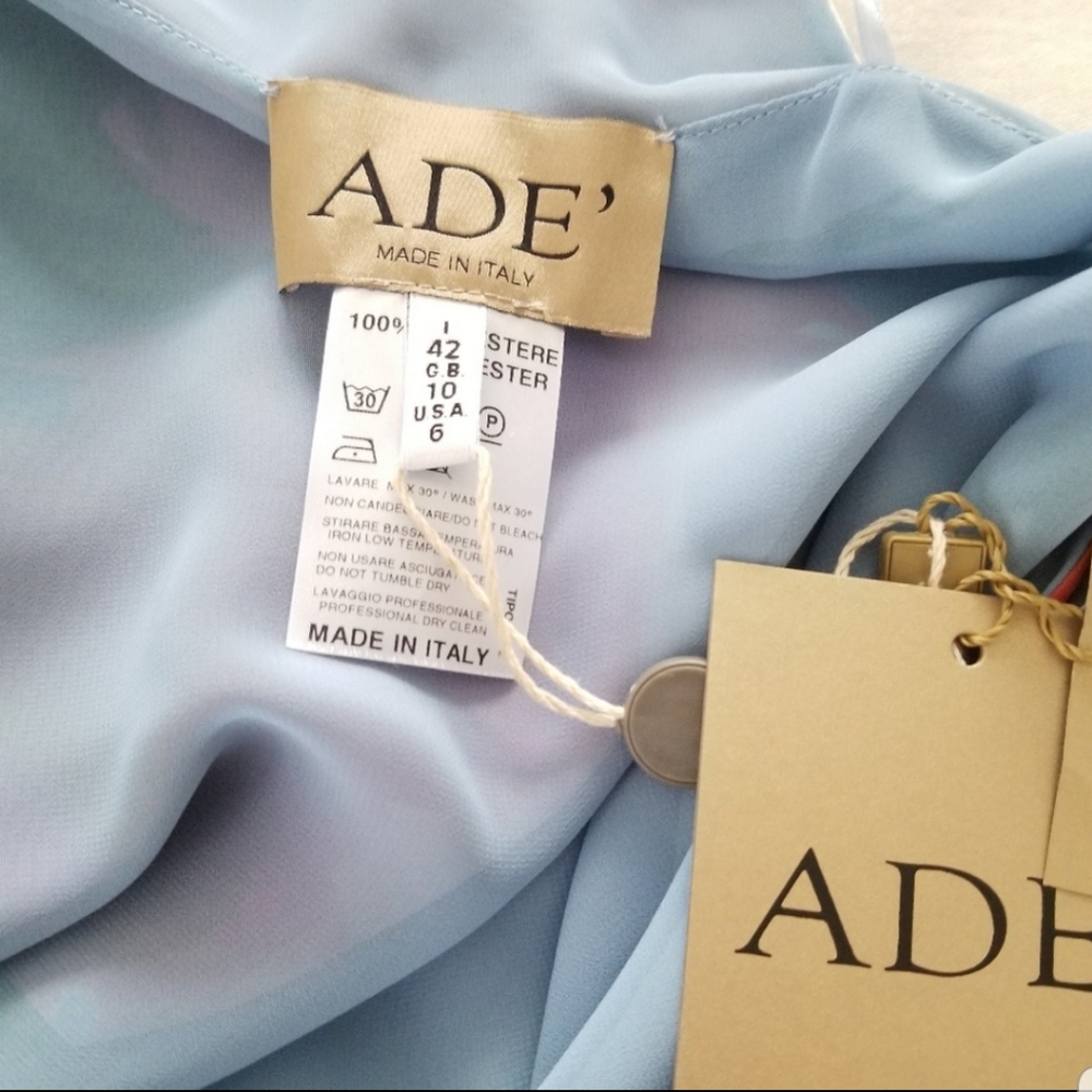 ADE' Floral Halter Asymmetric High Low Maxi Dress Size 6 Baby Blue Pink - Picture 4 of 10